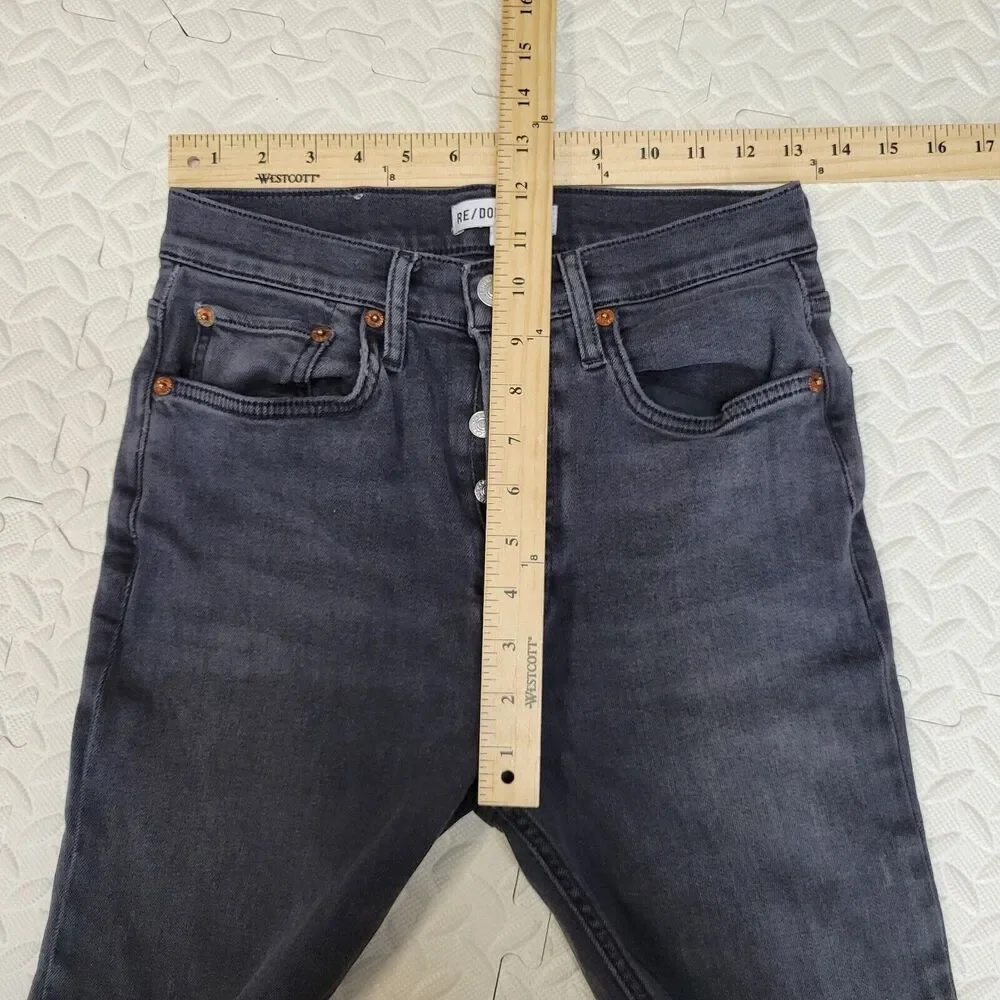 Re/Done 70's Ultra High‎ Waist Raw Hem Stovepipe Jeans Size 27 Dusty Char Black
